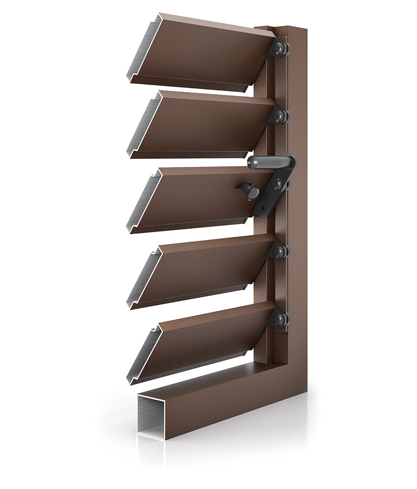 Persiennes à lames orientables en aluminium, bois et HPL